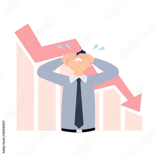 Man feel sad and frustrated as a result of economic downfall or financial loss. Flat vector cartoon design