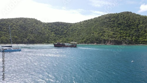 aerial view nearing a floating tavern in the British Virgin Islands