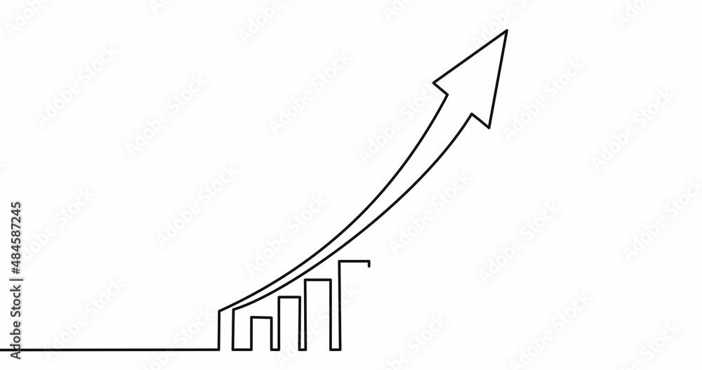 Self drawing continuous one single line animation Growing Arrow chart market rising concept Self drawing continuous one single line animation Growing Arrow chart market rising concept