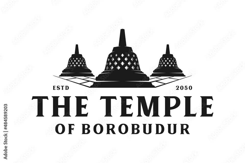Stupa of Borobudur Stone Temple Indonesian Heritage Silhouette Logo Design