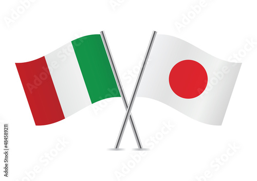Italy and Japan flags. Italian and Japanese flags, isolated on white background. Vector icon set. Vector illustration. 