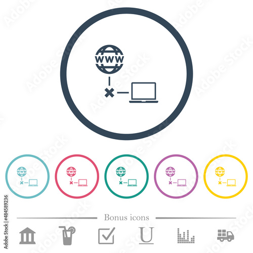 Offline laptop flat color icons in round outlines