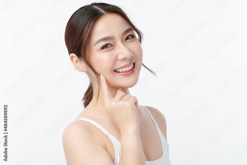 Beautiful young asian woman with clean fresh skin on white background, Face care, Facial treatment, Cosmetology, beauty and spa, Asian women portrait. Beautiful young asian woman with clean fresh skin on white background, Face care, Facial treatment, Cosmetology, beauty and spa, Asian women portrait.