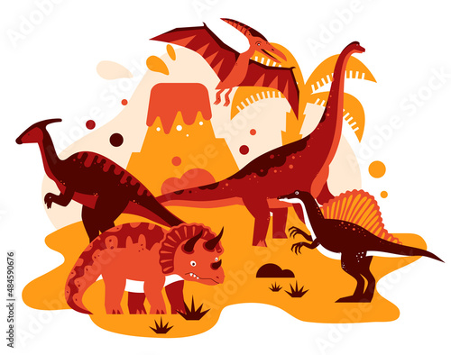 Different dinosaurs - flat design style orange illustration photo