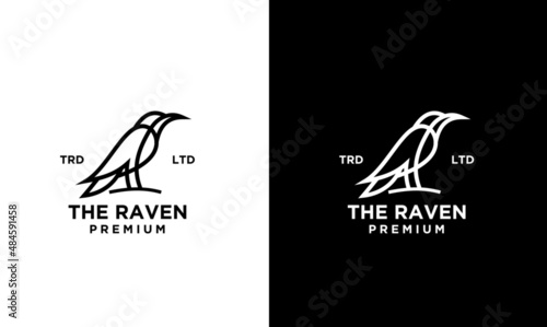 simple line raven logo in black white logo