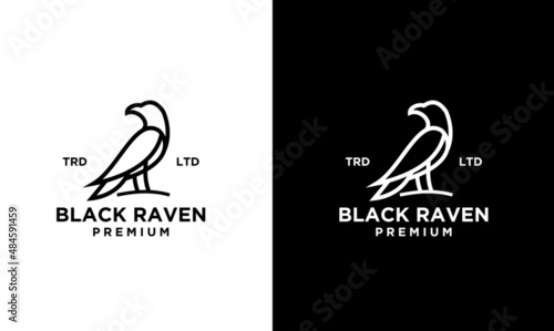 simple line raven logo in black white logo