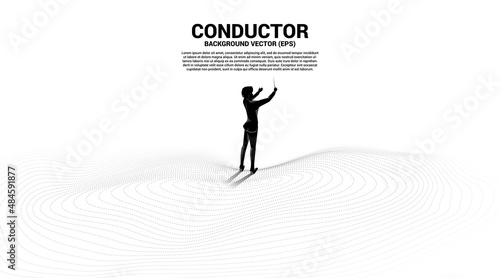 Vector silhouette of conductor with wave surface. Concept background for classic music concert and recreation.
