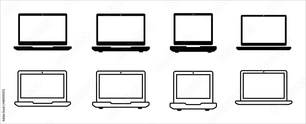 Laptop icon set. Assorted laptops vector icons set. Symbol of personal computer, portable computer, display screen. Simple flat design illustration. Laptop icon set. Assorted laptops vector icons set. Symbol of personal computer, portable computer, display screen. Simple flat design illustration.