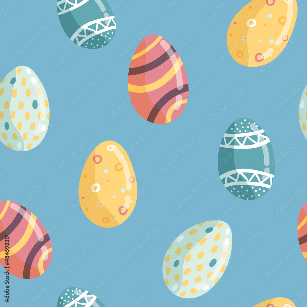 Vector seamless Easter pattern. decorative Easter eggs, on a blue background for printing on fabric, scrapbooking paper, gift wrap and wallpaper. Vector seamless Easter pattern. decorative Easter eggs, on a blue background for printing on fabric, scrapbooking paper, gift wrap and wallpaper.