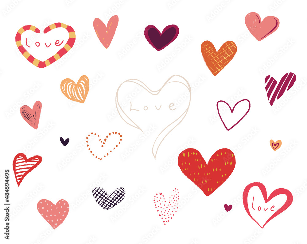 Various hand-painted hearts