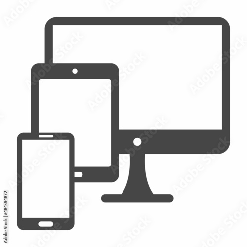 Responsive web design icon in flat style isolated on white background. Computer screen, smartphone, tablet.