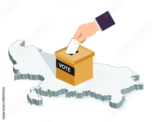 Hand casting vote, India, Uttar Pradesh election voting concept, ballot box for India election.