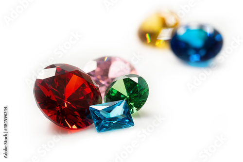 Jewel or gems on white background, Collection of many different natural gemstones