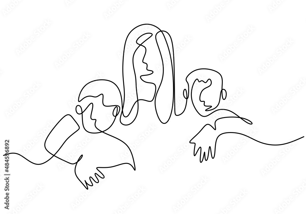 One continuous single line of mother with her son isolated on white background. One continuous single line of mother with her son isolated on white background.