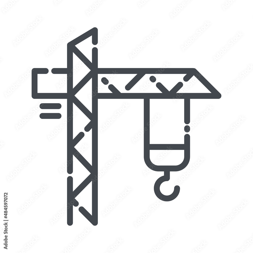 Tower crane line icon side view isolated on white transparent background. Tower crane line icon side view isolated on white transparent background.