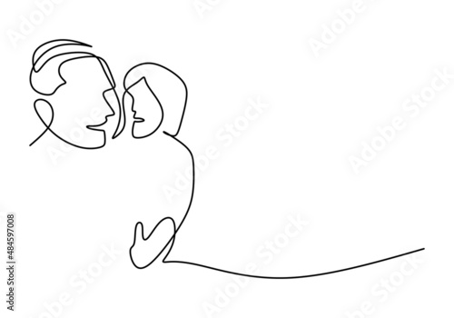 One continuous single line of romantic father and mother isolated on white background.