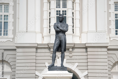 Bronze statue of Stamford Raffles, founder of modern Singapore photo