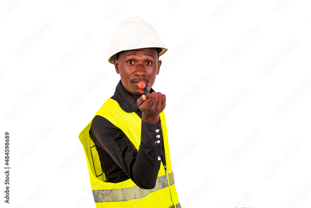 young male technician holding hammer and screwdriver. young male technician holding hammer and screwdriver.