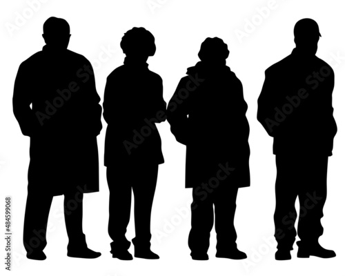 Big crowds people on street. Isolated silhouette on a white background