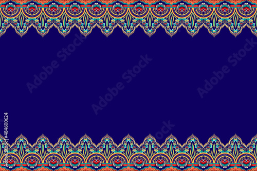 Red Green Flower on Navy Bl...