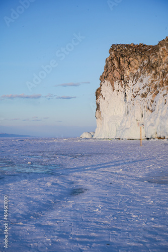 ice of Baikal, blue ice of Baikal with methane bubbles, transparent ice of Baikal