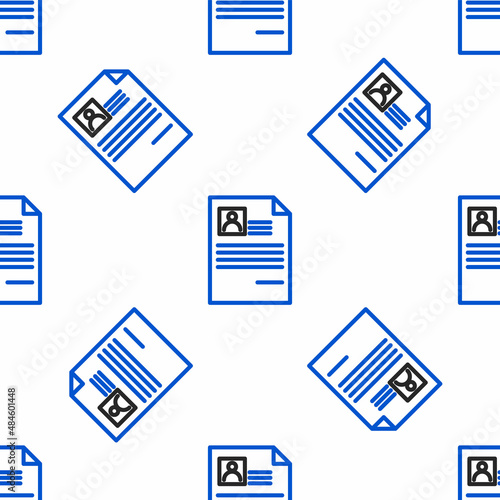 Line Resume icon isolated seamless pattern on white background. CV application. Searching professional staff. Analyzing personnel resume. Colorful outline concept. Vector