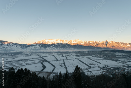 View over the rhine valley from Planken in Liechtenstein in the morning time