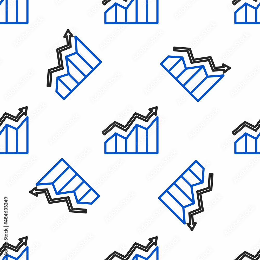Line Financial growth increase icon isolated seamless pattern on white background. Increasing revenue. Colorful outline concept. Vector Line Financial growth increase icon isolated seamless pattern on white background. Increasing revenue. Colorful outline concept. Vector
