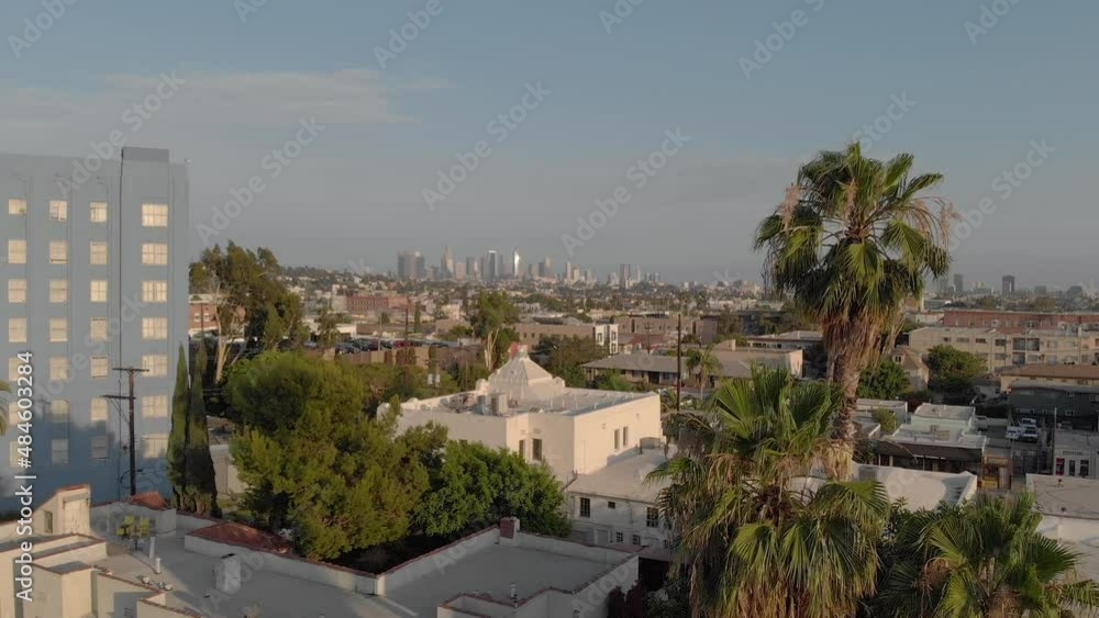 Drone view of Downtown Los Angeles from the Los Feliz, Hollywood, Griffith Park Observatory area in late afternoon. Drone view of Downtown Los Angeles from the Los Feliz, Hollywood, Griffith Park Observatory area in late afternoon.