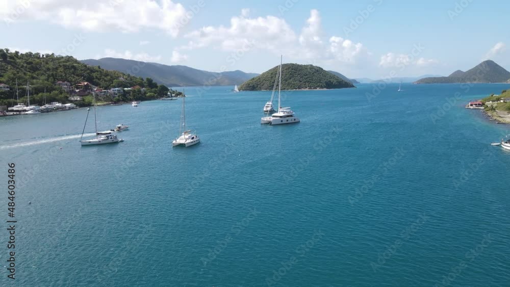 The British Virgin Islands, long stunning aerial turning from private travel customs to the Sopers Hole Wharf and Marina, Big panoramic view The British Virgin Islands, long stunning aerial turning from private travel customs to the Sopers Hole Wharf and Marina, Big panoramic view