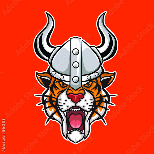 ilustration tiger with red beground 