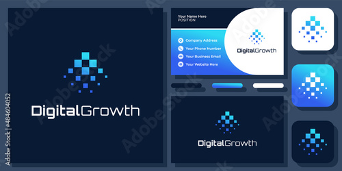 Grow Digital Technology Startup Business Innovation Arrow Up Vector Logo Design with Business Card