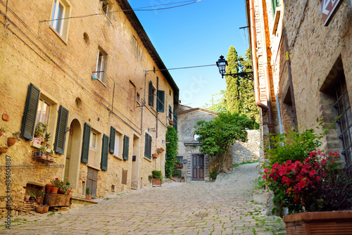 Charming old streets of Volterra  known fot its rich Etruscan heritage  located on a hill overlooking the picturesque landscape. Tuscany  Italy.