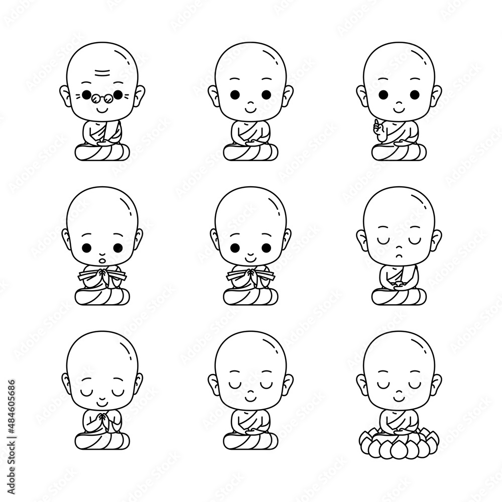 Cute monk cartoon outline vector illustration in sitting,meditation,learning, etc. Cute monk cartoon outline vector illustration in sitting,meditation,learning, etc.