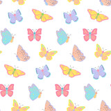 Colorful smiling butterflies seamless pattern. Vector illustration.