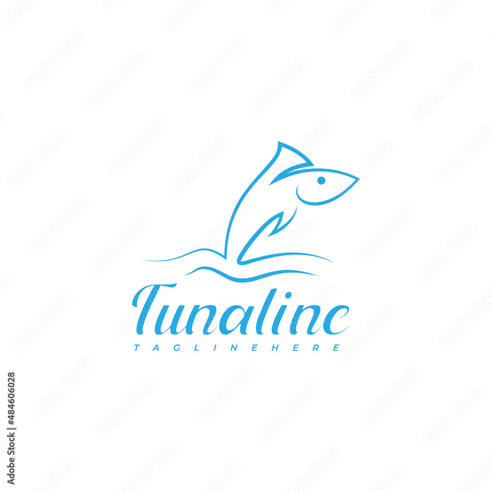 Obraz premium tuna fishing line art logo design