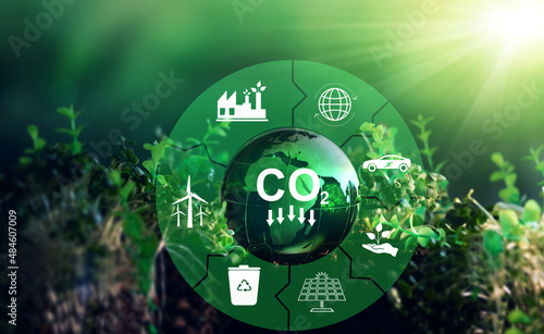 Sustainable development and  business based on renewable energy. Reduce CO2 emission concept. Renewable energy-based green businesses can limit climate change and global warming.  photo