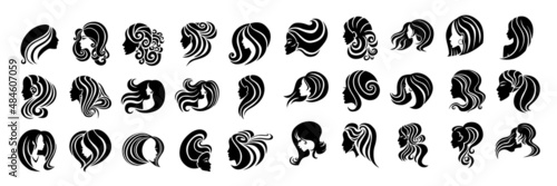 Bundle - 30 vector illustration woman with beautiful hair. Vector illustration. Beauty salon logo