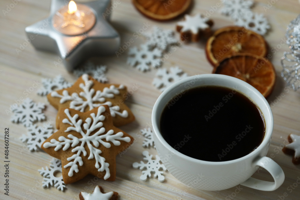cup of coffee and christmas cookies cup of coffee and christmas cookies