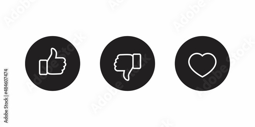 Like, Dislike and Love Button Icon Vector in Line Style