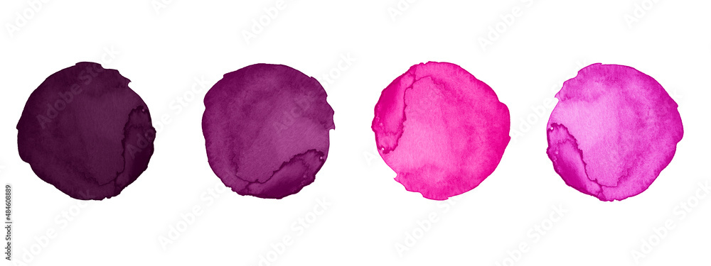 Set of colorful different shades of pink colors watercolor aquarelle ...