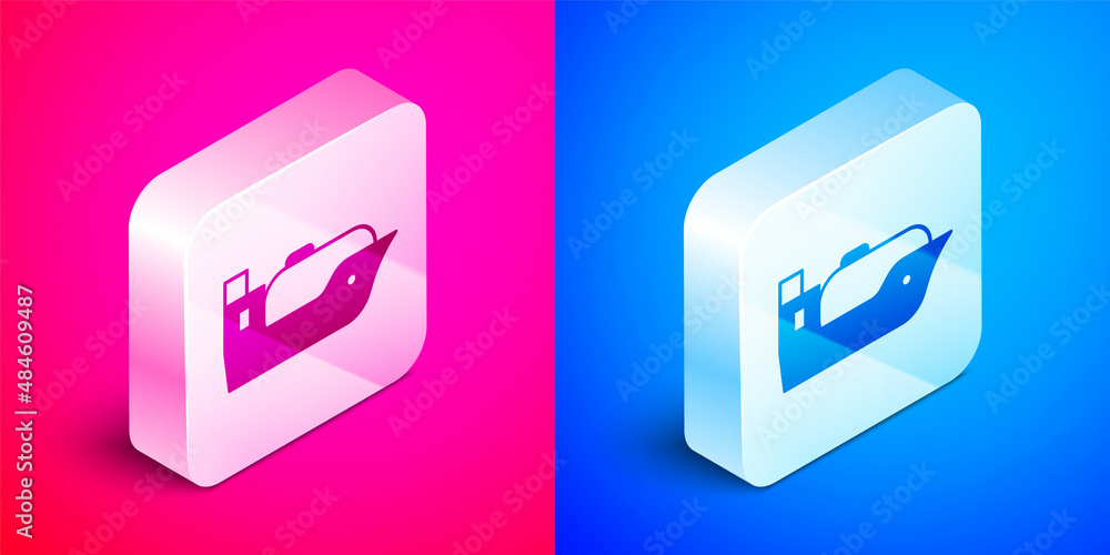 Isometric Oil tanker ship icon isolated on pink and blue background. Silver square button. Vector Isometric Oil tanker ship icon isolated on pink and blue background. Silver square button. Vector