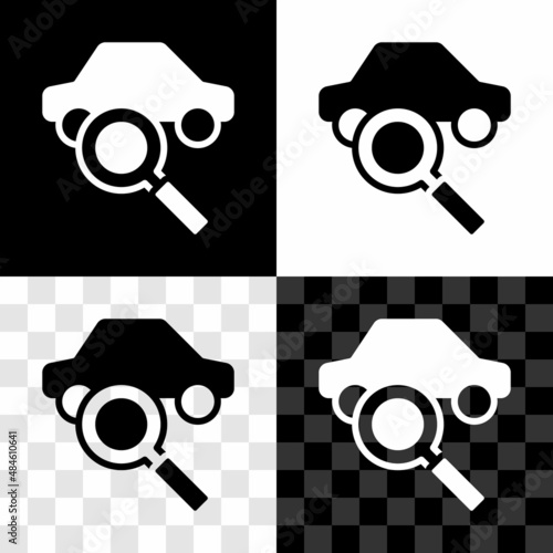 Set Car sharing icon isolated on black and white, transparent background. Carsharing sign. Transport renting service concept. Vector