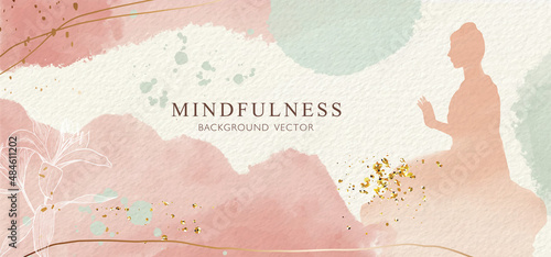 Photographie Abstract watercolor background with Buddha, gold texture and hand drawn Lily flower