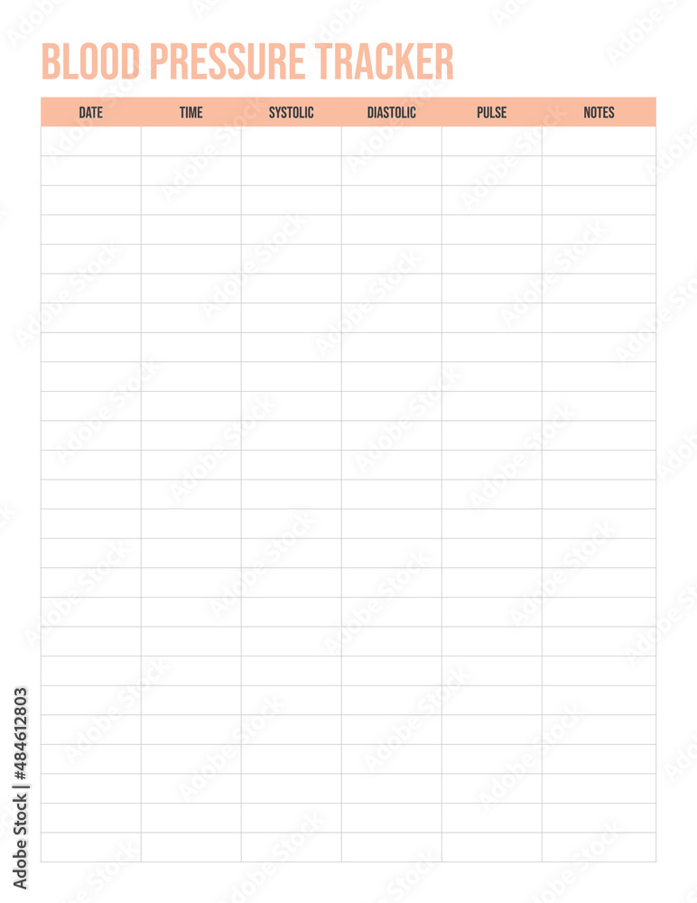 Blood Pressure Tracker, simple daily printable