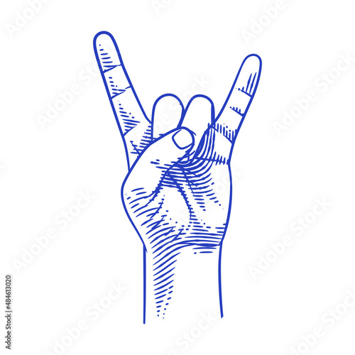 Rock and roll hand gesture line art. Hand making Devil's horns