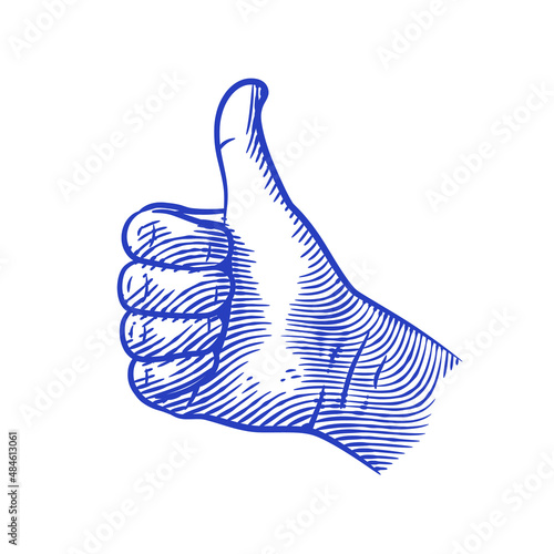 Thumb up hand gesture line art vector illustration