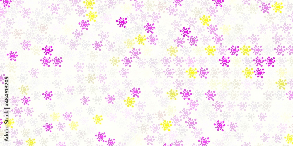 Light Pink, Yellow vector backdrop with virus symbols.