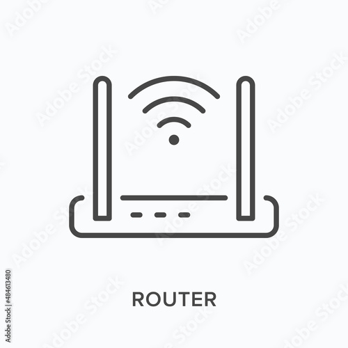 Router flat line icon. Vector outline illustration of wifi switch. Black thin linear pictogram for internet network device