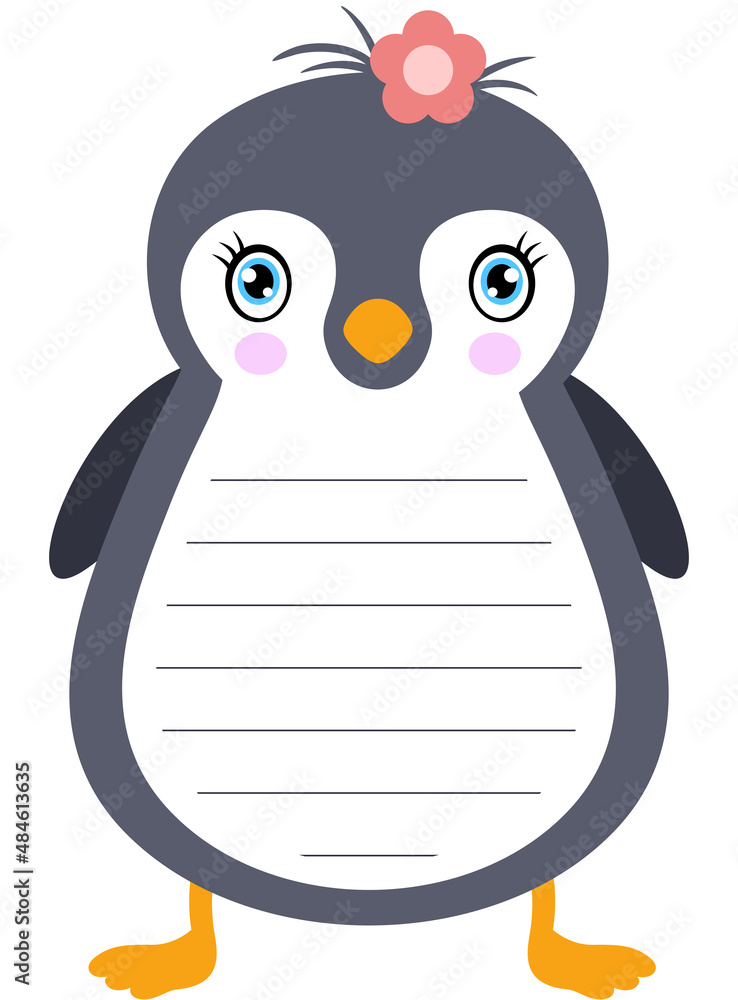 Obraz premium Cute penguin sticker notebook and school label
